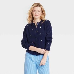 Universal Thread Women's Cardigan Full Button Down Navy Blue Floral Size XS